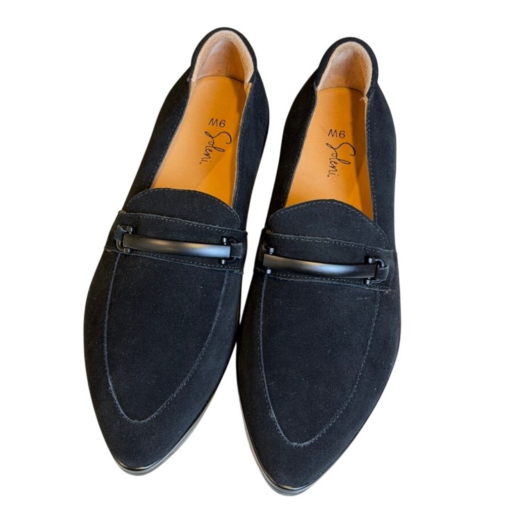 Soleni Women Black Suede Bit Loafer Wedge Shoes 9W Career Office‎ Quiet Luxury